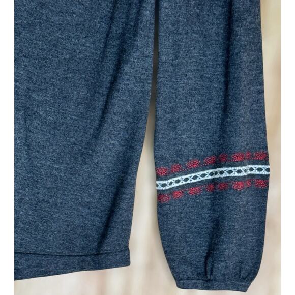 Loft Sz M Gray Embroidered Wool Blend Boho Chic Peasant Top Southwestern Folk - Picture 3 of 7